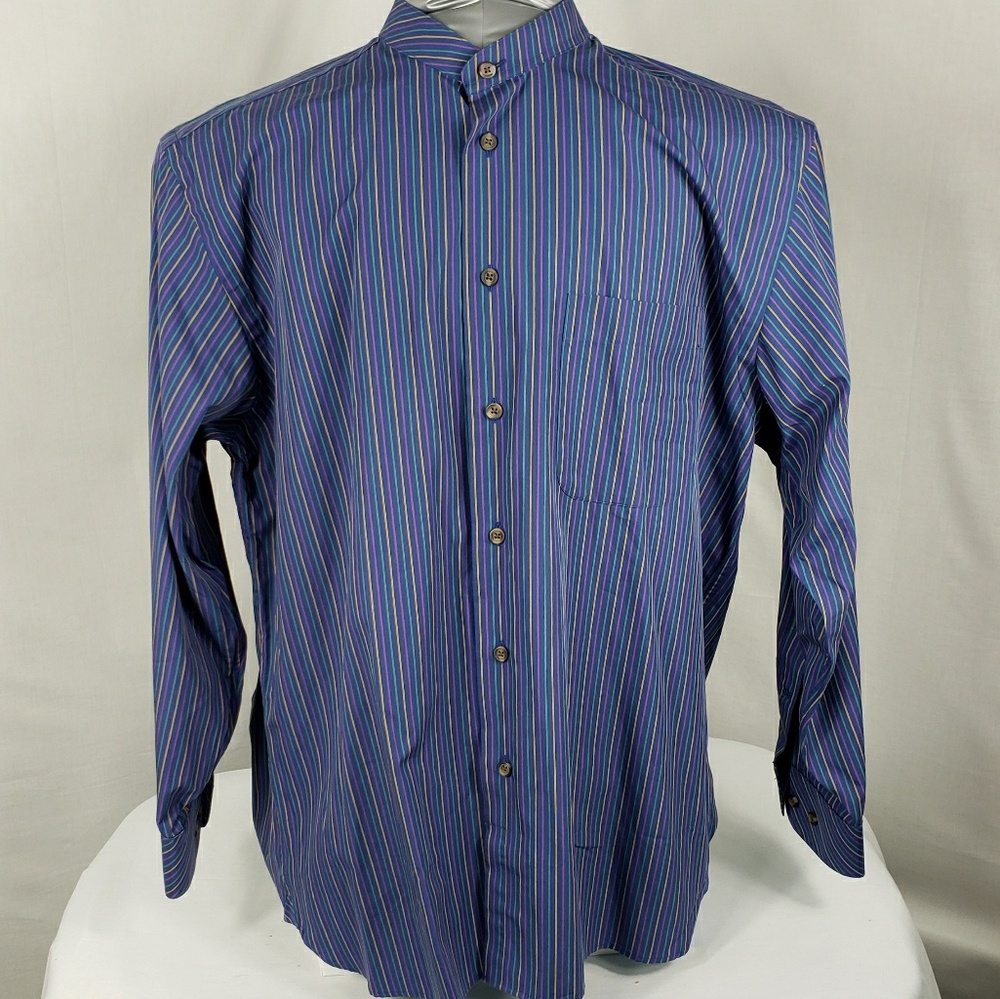 Paul Fredrick Collarless Long Sleeve  Button Up